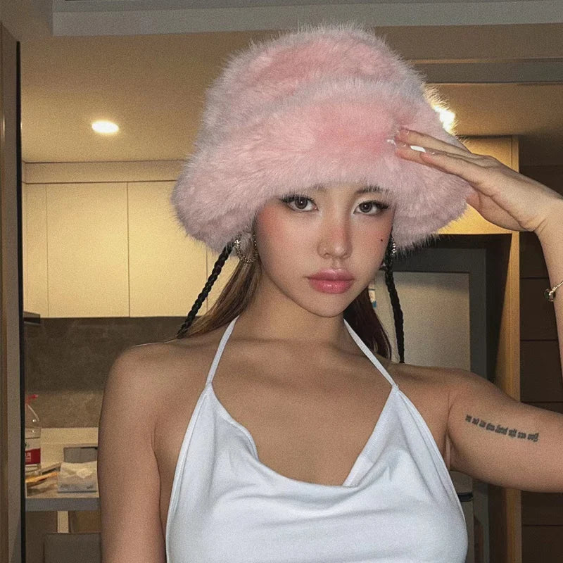 Pink Fluffy Faux Hat