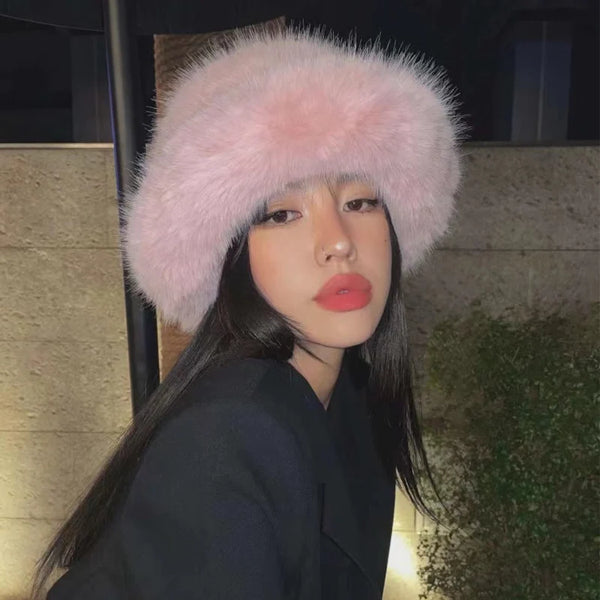 Pink Fluffy Faux Hat